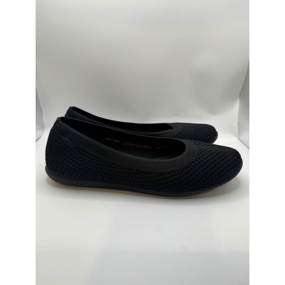Skechers 7.5 Ballet Flat Women Black Stretch Fit Air-Cooled Memory Foam 158198